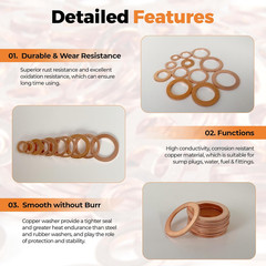 325 PCS, 10 Sizes, Premium Copper Metric Sealing Crush Washers Assortment Kit, U