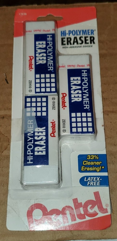 PENTEL HI-POLYMER ERASERS 3 Pack Large Size Eraser LATEX FREE