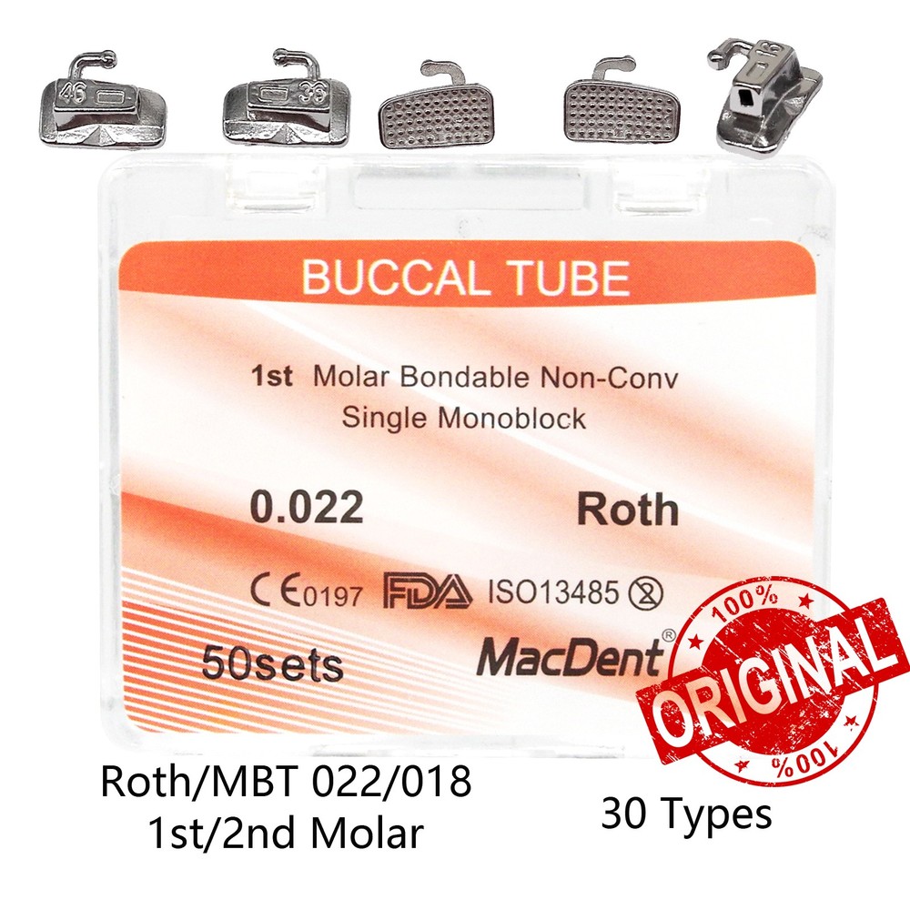 50 Sets MacDent Dental Orthodontic Sgl Buccal Tube Roth.022 1st Molar Non-Conv