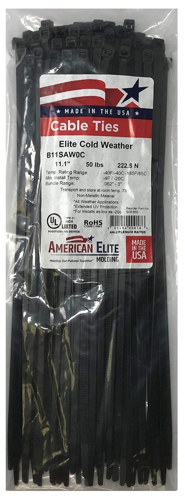Extreme Cold Weather Black 11″ Inch Cable Zip Ties 50 Pounds Tensile Strength…