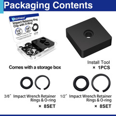 8 Sets 1/2″ and 8 Sets 3/8″ Impact Retaining Ring Clip with O-Ring Impact Fricti