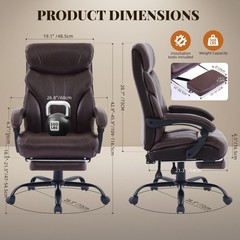 PU Ergonomic Big Tall Heavy Duty Executive Office Chair 500 LBS Capacity Brown