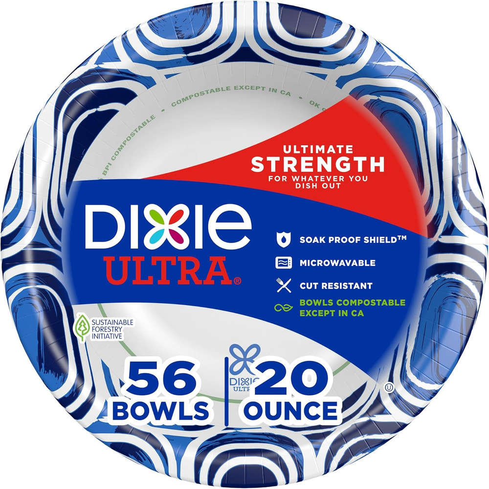 Dixie Ultra, Large Paper Bowls, 20 Oz, 56 Count, Microwave Safe, Compostable, Di