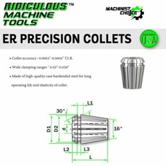 High Precision 16.0MM ER 25 Spring Collets (0.0003) For CNC Machine Top Quality