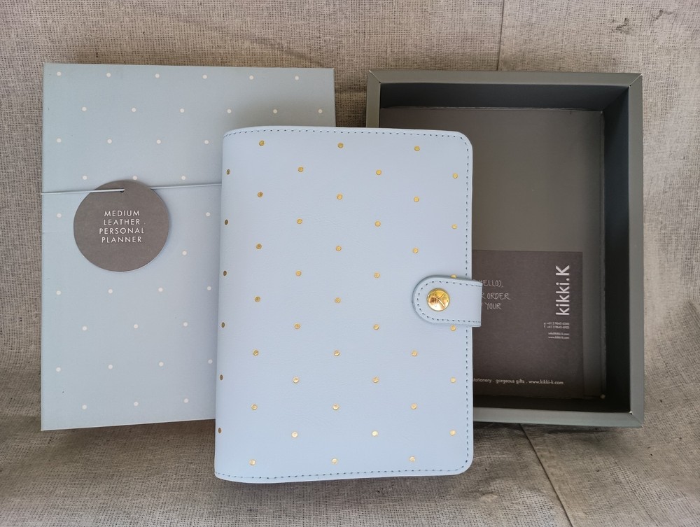 NIB Kikki K Blue Gold Spots Leather Personal Planner Notebook Calendar