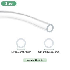 Clear Plastic Tubing, 0.24Inch(6mm) ID 0.35Inch(9mm) OD, 26ft(8m) Length