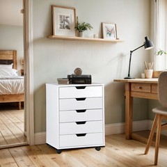 5 Drawer Dresser Rolling Clothing Storage Chest Beside Wall Mobile Store Clothes