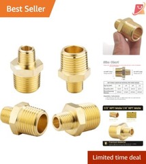 Brass Pipe Nipples 1/2 NPT to 1/4 NPT Hex Connectors Heavy Duty 4 Pieces
