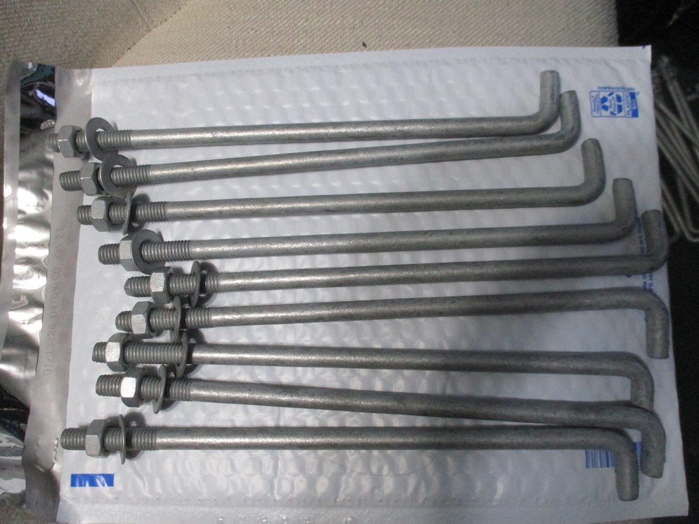 (10) Concrete L Bent Anchor Bolts 1/2-13 x 12″ Hot Galvanized with Washers/Nuts