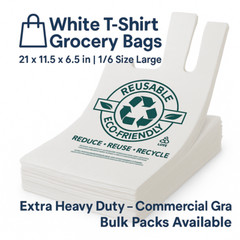 1/6 Size 2.25 Mil White 21×6.5×11.5 Reusable Extra HeavyDuty Plastic TShirt Bag