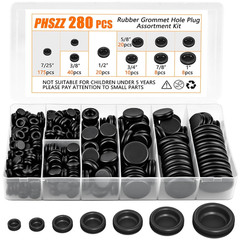 PSHZZ 280 PCS Rubber Grommets Kit, Rubber Hole Grommet Gaskets Assortment for Wi
