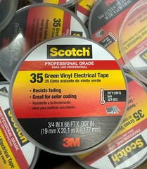 (50 Rolls) 3M 35 Pro Grade Scotch Vinyl Electrical Tape, 3/4 in x 66 ft, Green