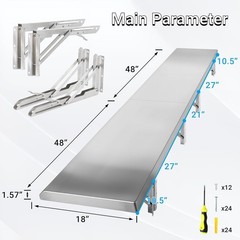 Commercial Grade 18″ x 96″ Stainless Steel Folding Concession Shelf
