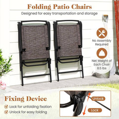 3-Piece Metal round Outdoor Bistro Furniture Set Patio Folding Chairs and Table