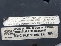 Crown Brake Right Handed Assembly 18VDC 5.55A 150875 Stromag 5690-34 SLA7.5