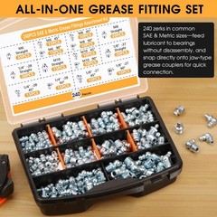 240Piece Grease Fittings Assortment, SAE & Metric Zerk Grease Fittings 1/4″, …