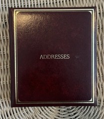 Vintage Red Burgundy leather CR Gibson Address book, made in USA Gold Lettering