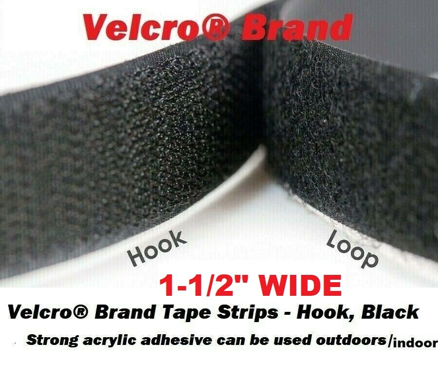 1-1/2″ wide Velcro® ACRYLIC Adhesive Tape Strip Hook and Loop Black Velcro 1 1/2