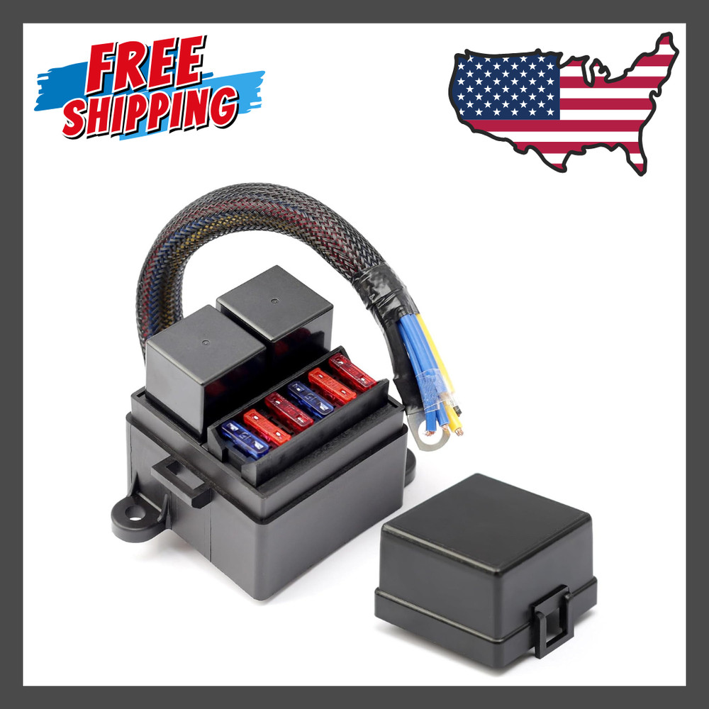 Pre-Wired Fuse Relay Box with 2 Relay Slots and 6 ATC/ATO Fuse Holder, 2 4Pin 80