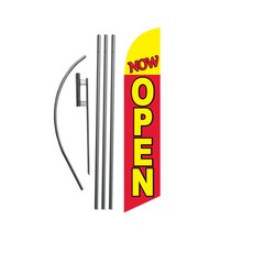 Now Open (red/yellow) 15′ Feather Banner Swooper Flag Kit with pole+spike