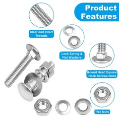 24 Sets 1/4-20 x 1-1/4″ Carriage Bolts Screws, 304 Stainless Steel Round Head…
