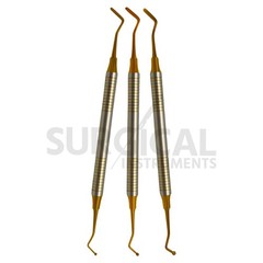 3 Pcs Dental Composite Filling Instrument Ball Tip Burnisher Flat Spatula Gold