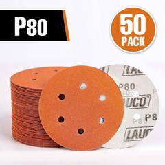 50 PCS 6 Inch 6 Hole Ceramic Sanding Discs P80 Grit, Hook and Loop Orbital