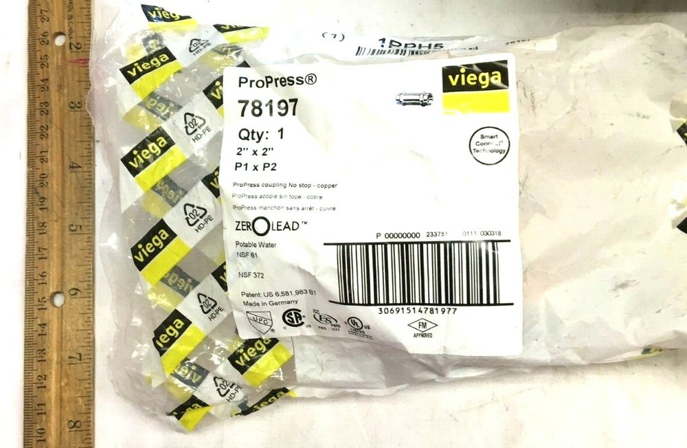 Viega ProPress 2″ x 2″ Copper Coupling No Stop 78197 New Free Shipping