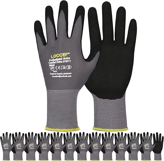 Work Gloves MicroFoam Nitrile Coated-6 Pairs,Seamless Knit Nylon Gloves,Gray Wor