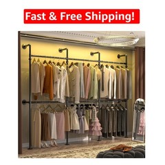 Maximize Storage with 9.85FT Wall Mounted Industrial Clothing Rack – Black