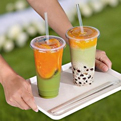 100 Sets 32 oz Clear Plastic Cups Lids Straws Iced Coffee Smoothies Juices