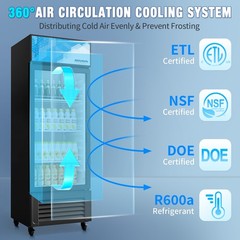 10 Cu.Ft. Commercial One Glass Door Display Upright Beverage Refrigerator Cooler