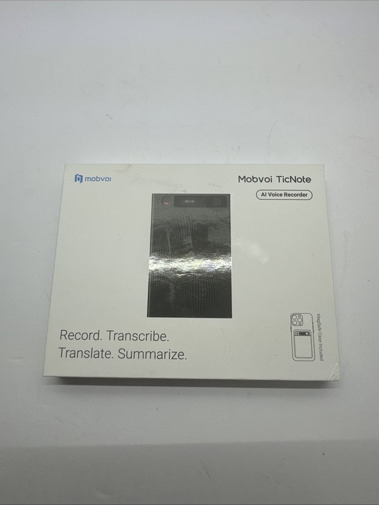 Mobvoi TicNote AI Voice Recorder 64GB Memory Note Recorder w/Case Open Box