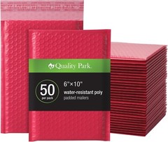 Pack of 50 Water-Resistant Red Poly Bubble Mailers, 6 x 9 Self-Sealing Envelopes