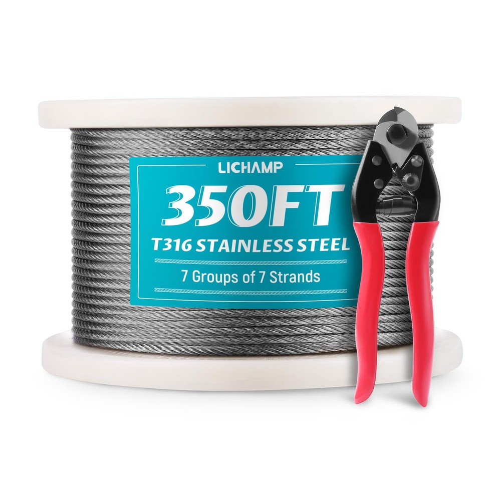 Lichamp 350FT 1/8″ Stainless Steel Wire Rope Cable, Aircraft 350FT, silver
