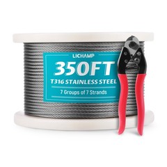 Lichamp 350FT 1/8″ Stainless Steel Wire Rope Cable, Aircraft 350FT, silver