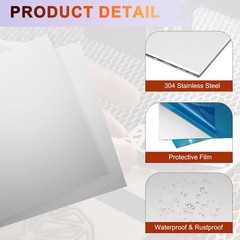 304 Stainless Steel Sheet Plate 12″ x 12″ 18 Gauge 1mm with Glove Silver