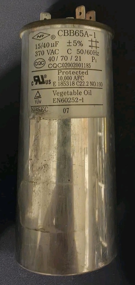 NR CBB65A-1 15/40 uF 370VAC Dual Run Capacitor