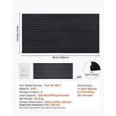 8 x 4 ft Slat Wall Paneling PVC Black Garage Slatwall with Modular Design