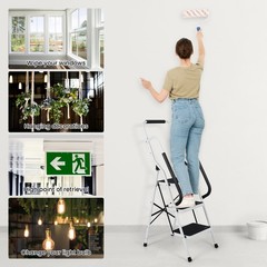 3 Step Ladder with Hankdrails, Portable Folding Step Stool with Safety Lock