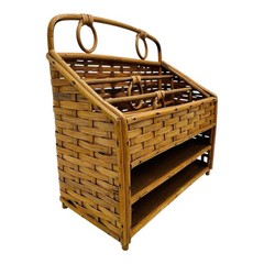 VTG Rattan Desk Organizer Bamboo Letter Tray Boho Basket Weave Office Storage