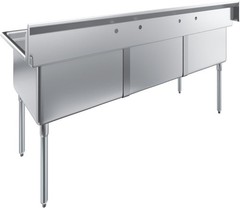 78 in. x 30 in. Stainless Steel Three Compartment Sink with 24 in. x 24 in. x 14
