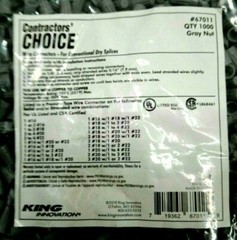 CONTRACTORS CHOICE 67011 STANDARD GRAY WIRE CONNECTORS 1000 COUNT BAG