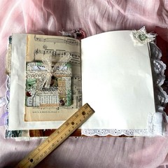Handmade Vintage Silk Fabric Junk Journal Book Romantic Floral 2 Signatures Lace
