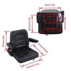 Universal Tractor Seat, Lawn Mower Seat with Armrests for Excavator Backhoe