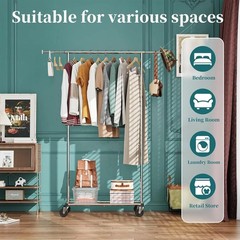 Versatile 65” Chrome Garment Rack – Durable Rolling Organizer for Any Room