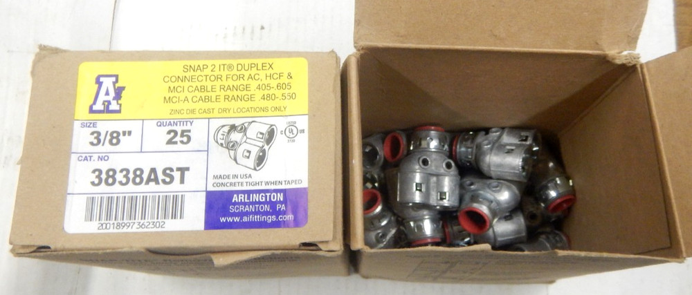(45) ARLINGTON 3838AST SNAP-2-IT 3/8″ DUPLEX CABLE INSULATED CONNECTOR NEW
