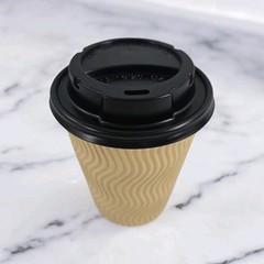 100 Pack 12oz Ripple Paper Coffee Cups w Lids and Brown Straws Tan Disposable