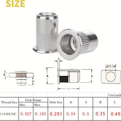 60Pcs 1/4-20 UNC Stainless Steel Rivet Nuts for Automotive and Furniture