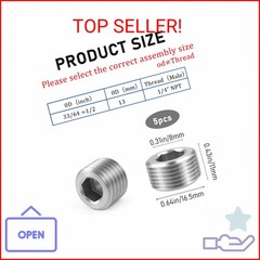 5 PCS 3/8″ NPT Male Pipe Plug Stainless Steel Pipe Plug Fitting Set Hex Counter